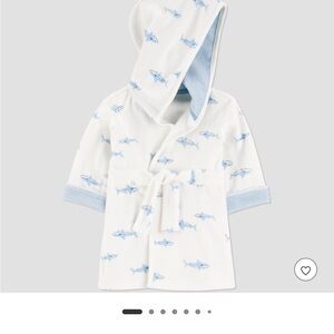 White Hooded Baby Robe with Blue Shark Print